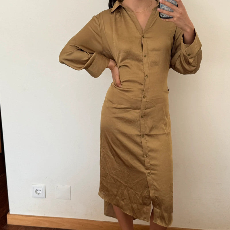 silky button up shirt style maxi dress