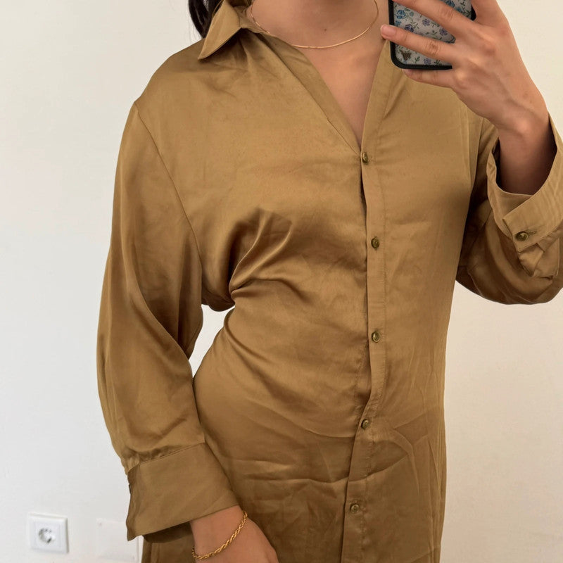 silky button up shirt style maxi dress