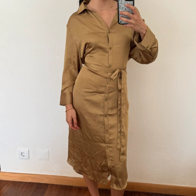 silky button up shirt style maxi dress