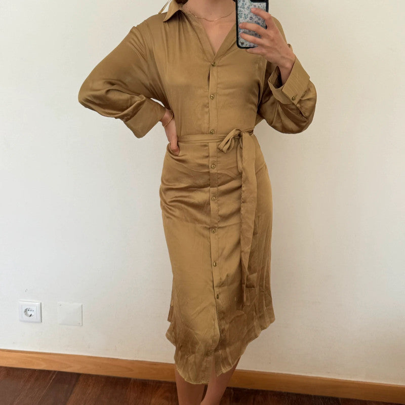 silky button up shirt style maxi dress