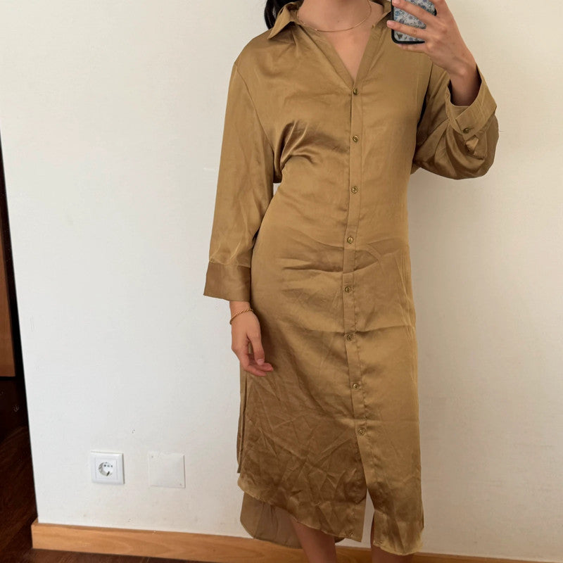 silky button up shirt style maxi dress