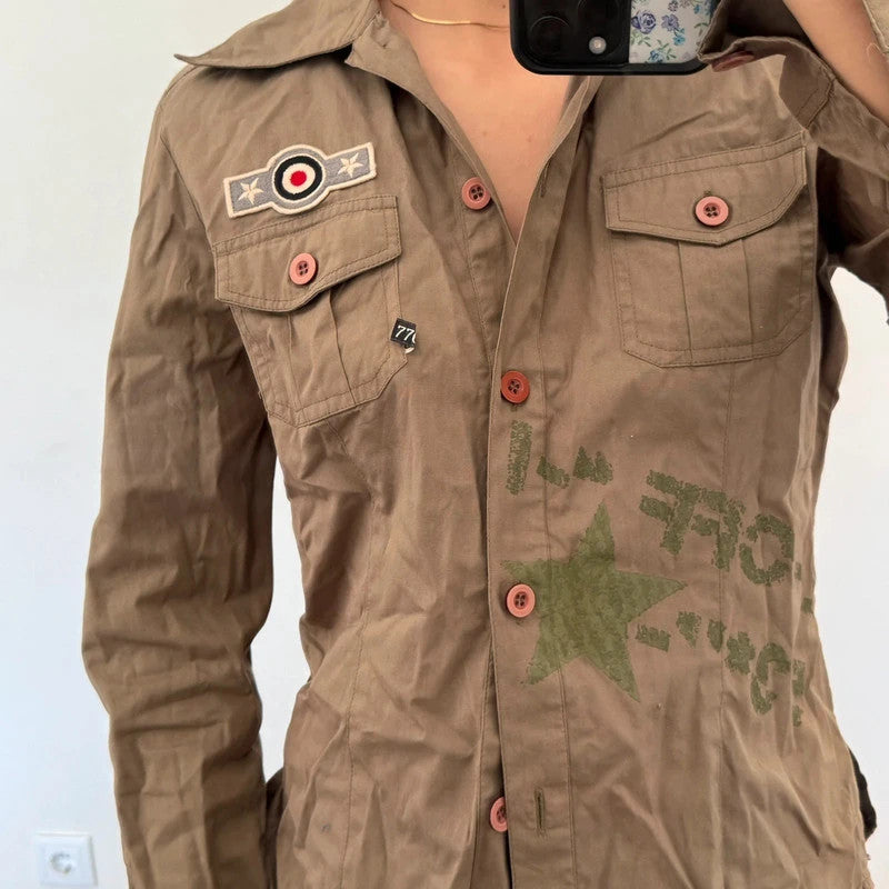 vintage army green military shirt