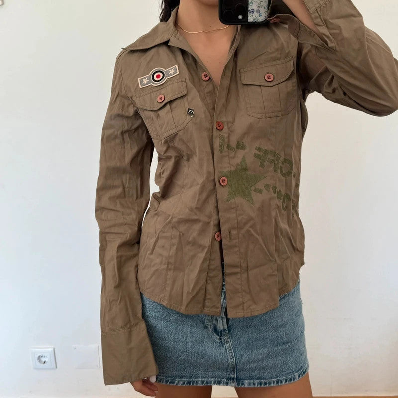 vintage army green military shirt