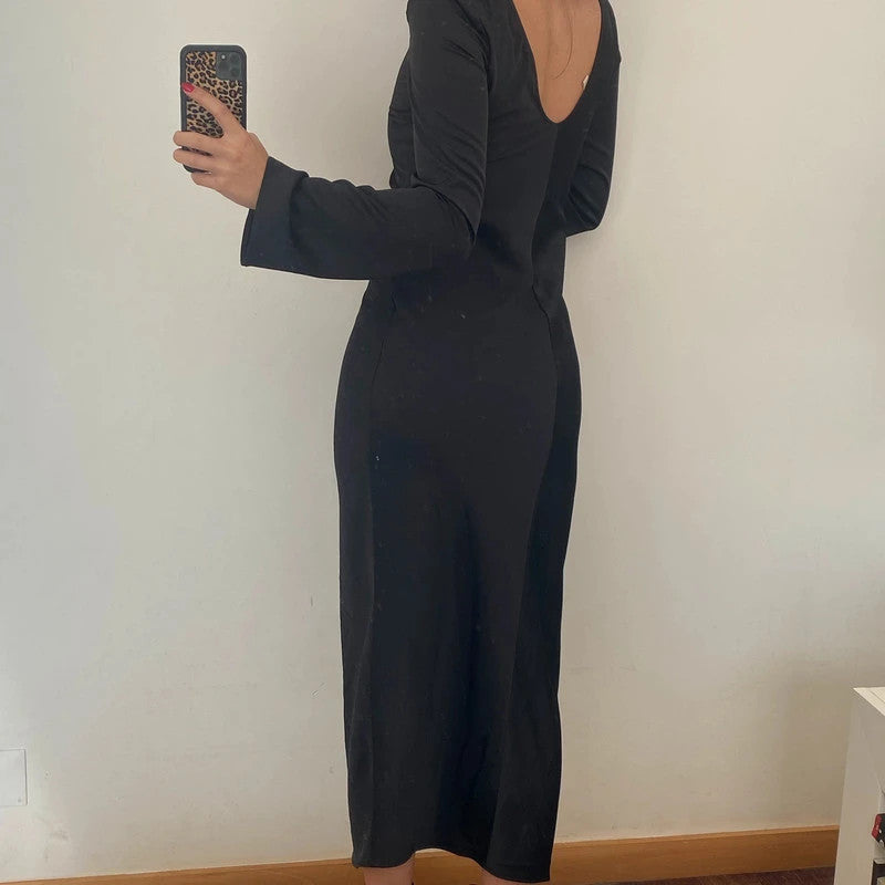 ruched slit silky longsleeve maxi dress