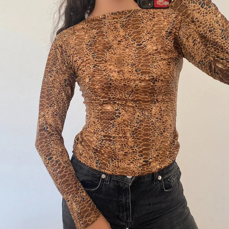 vintage sequined animal print longsleeve top