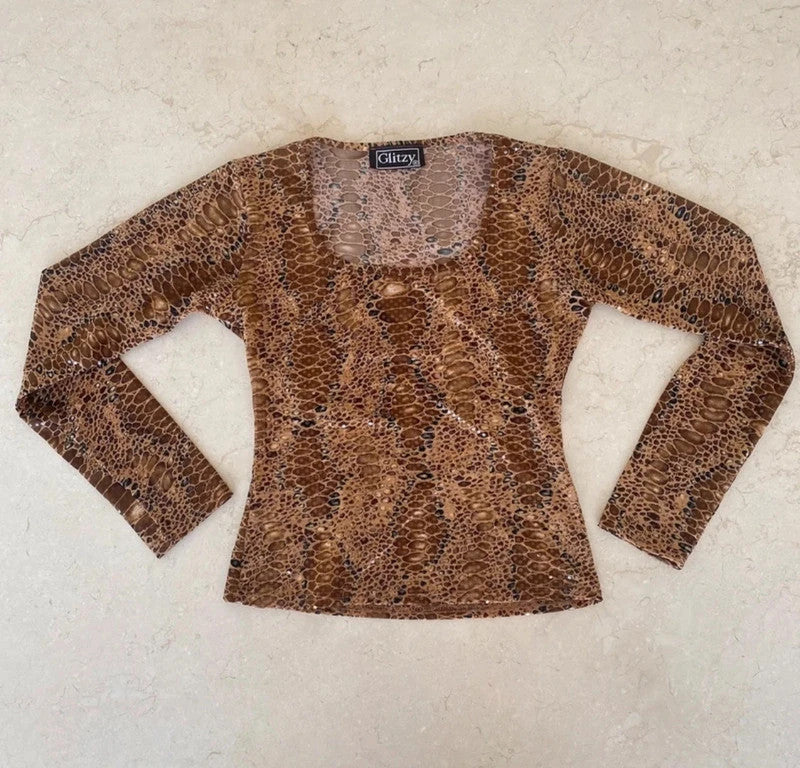vintage sequined animal print longsleeve top