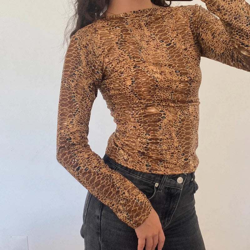 vintage sequined animal print longsleeve top