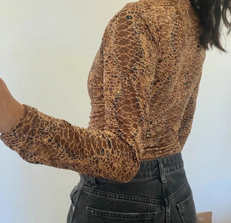 vintage sequined animal print longsleeve top