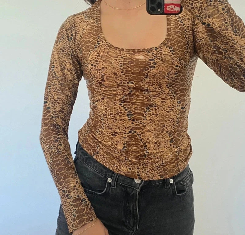 vintage sequined animal print longsleeve top