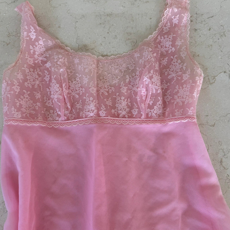 lingerie bubblegum pink babydoll lace sheer mini slip dress