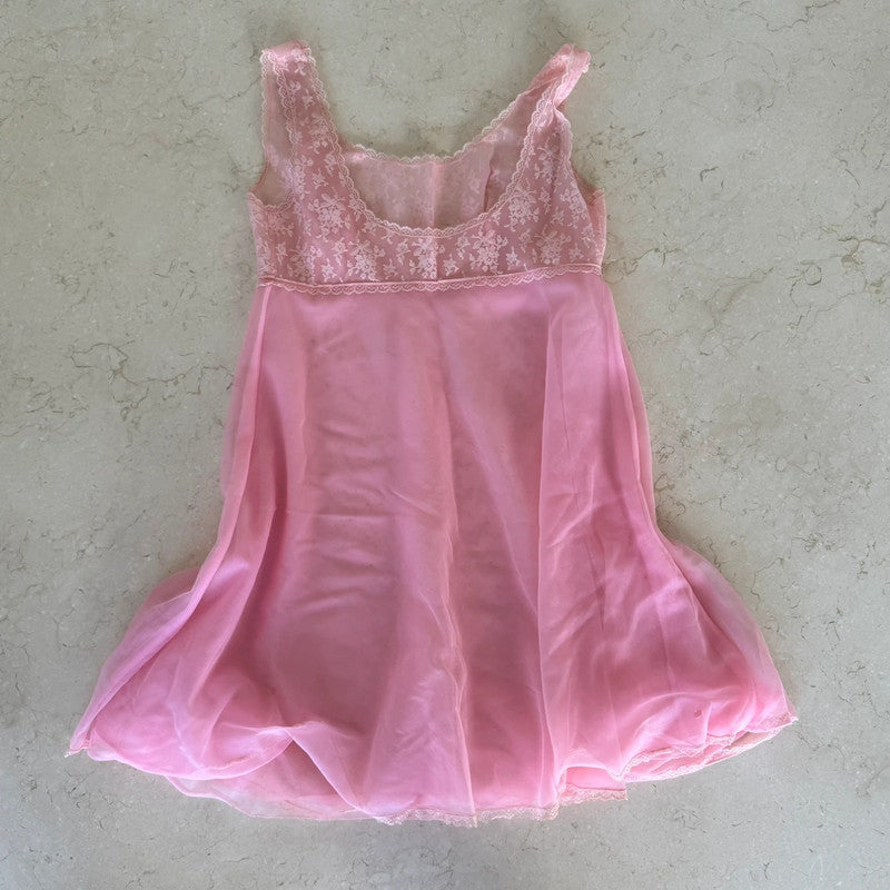 lingerie bubblegum pink babydoll lace sheer mini slip dress