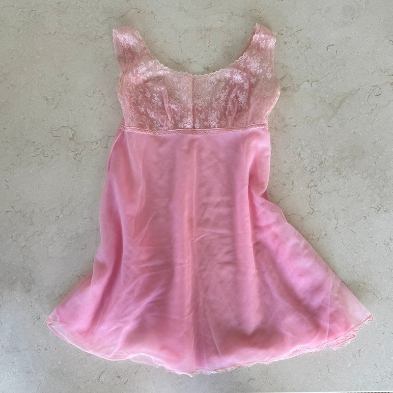 lingerie bubblegum pink babydoll lace sheer mini slip dress