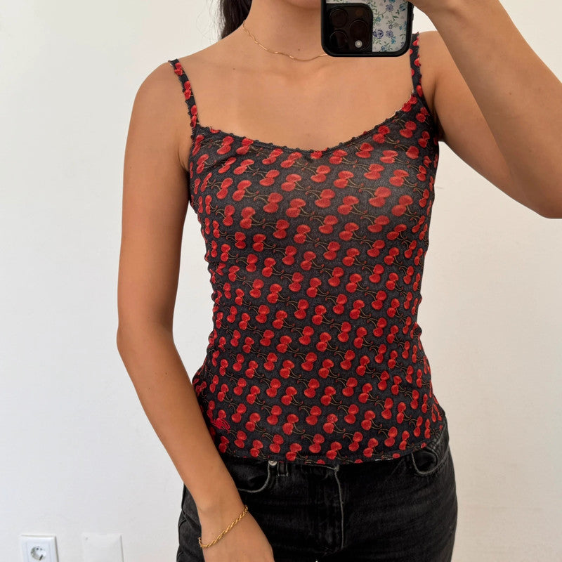 vintage guess all over cherry print cami top