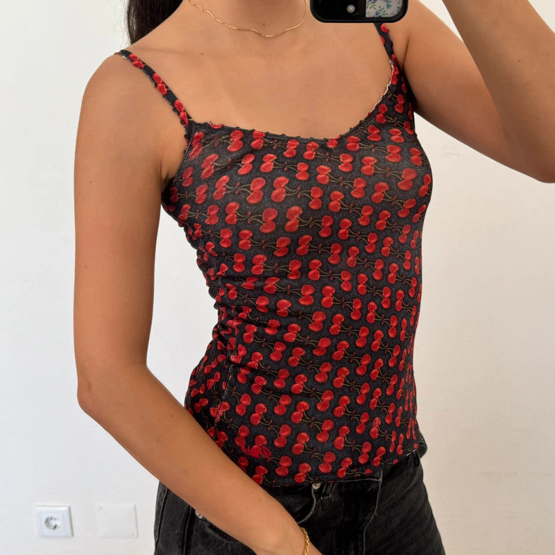 vintage guess all over cherry print cami top