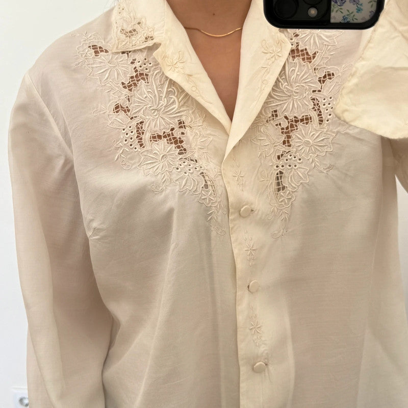 hand embroidered 100% silk button up shirt