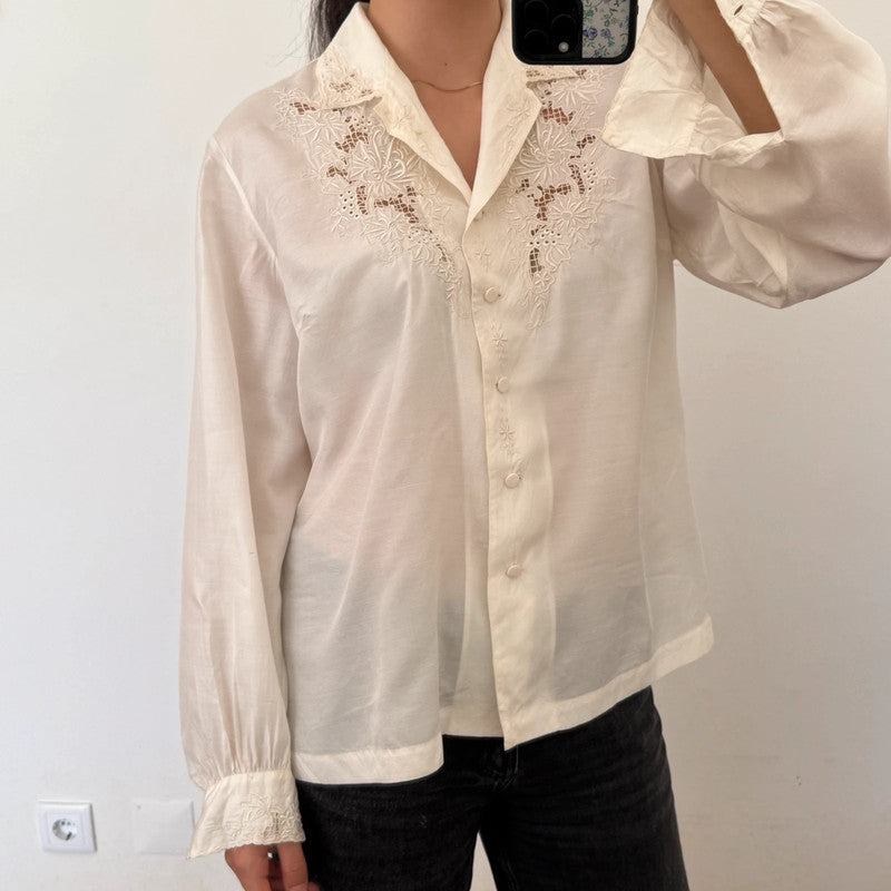 hand embroidered 100% silk button up shirt