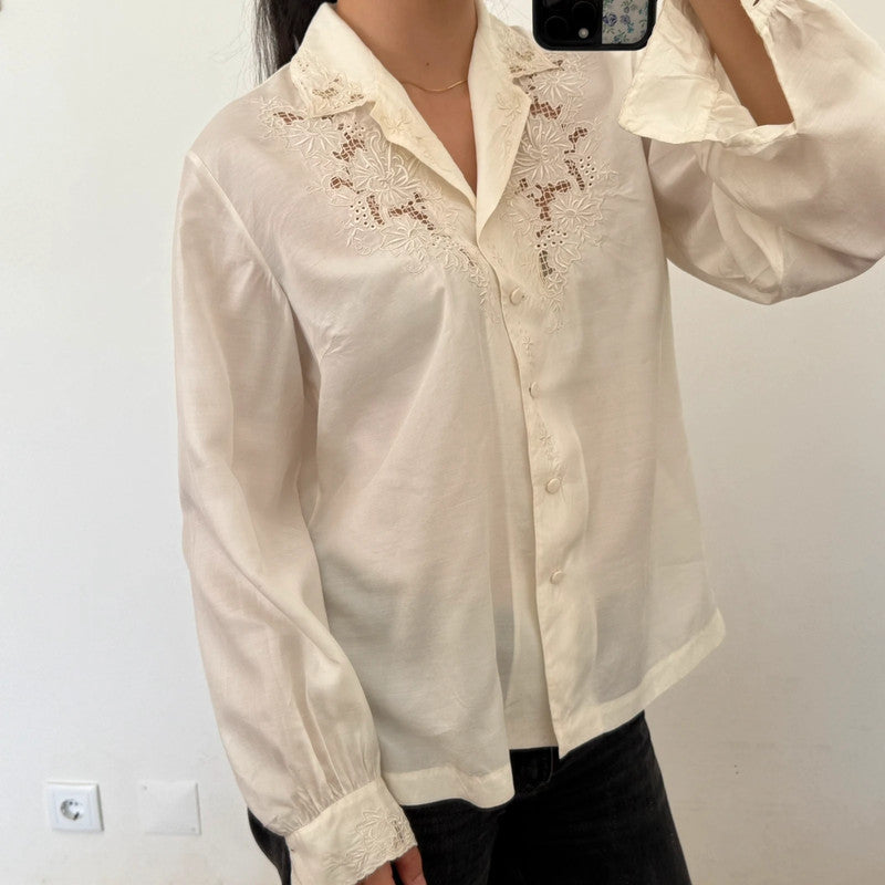 hand embroidered 100% silk button up shirt