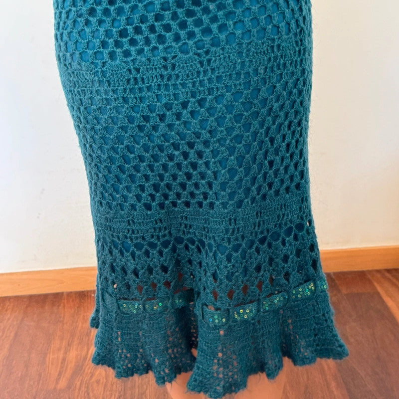 vintage unique crochet sequined midi skirt