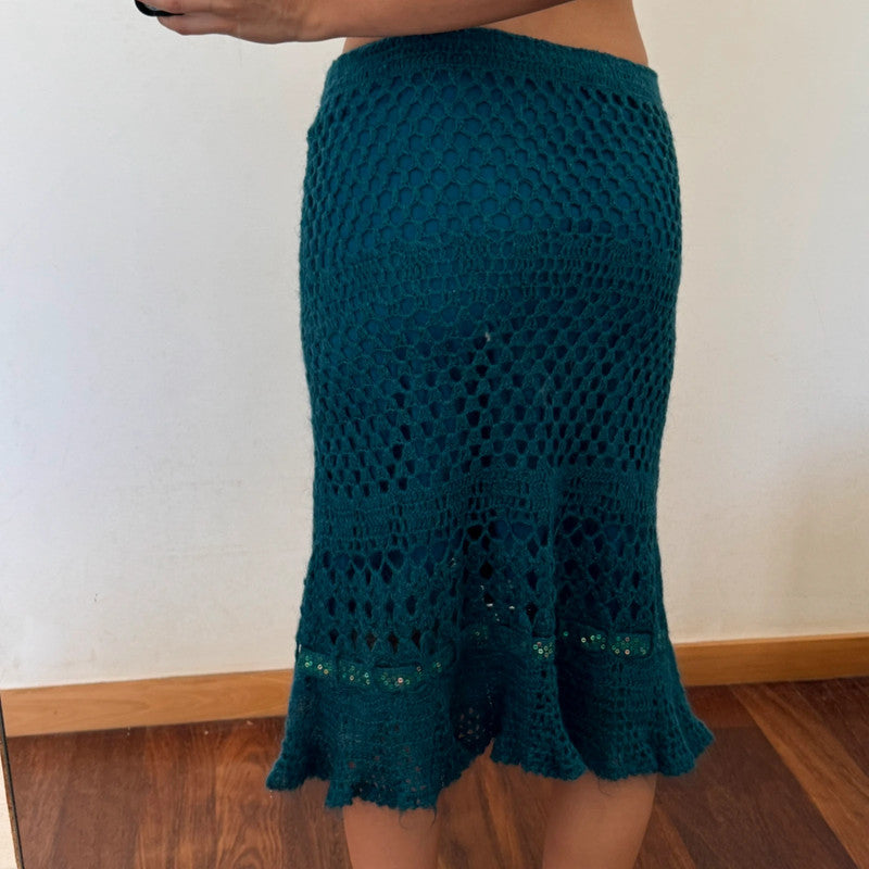 vintage unique crochet sequined midi skirt