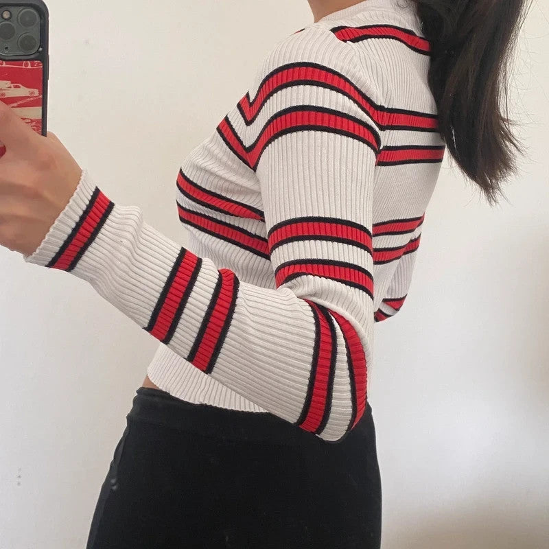 cropped striped ribbed longsleeve